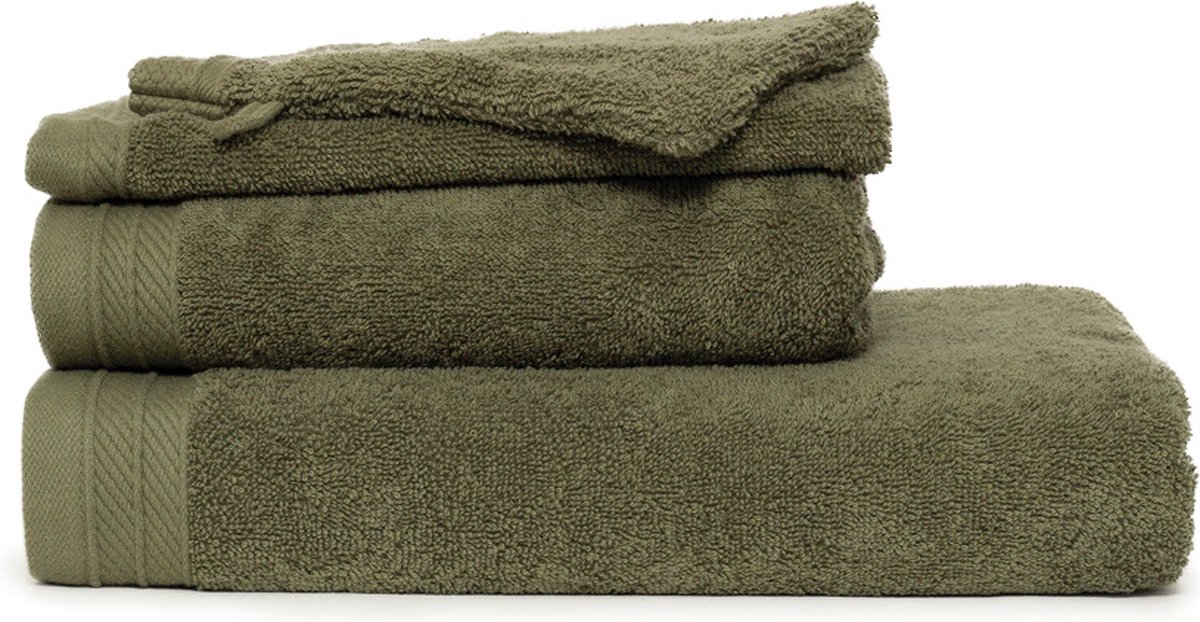 The One Towelling Organische handdoeken set – Badlakens, Handdoeken, Gastendoekjes & Washandjes – 11-Delig – Organisch katoen - Olijfgroen