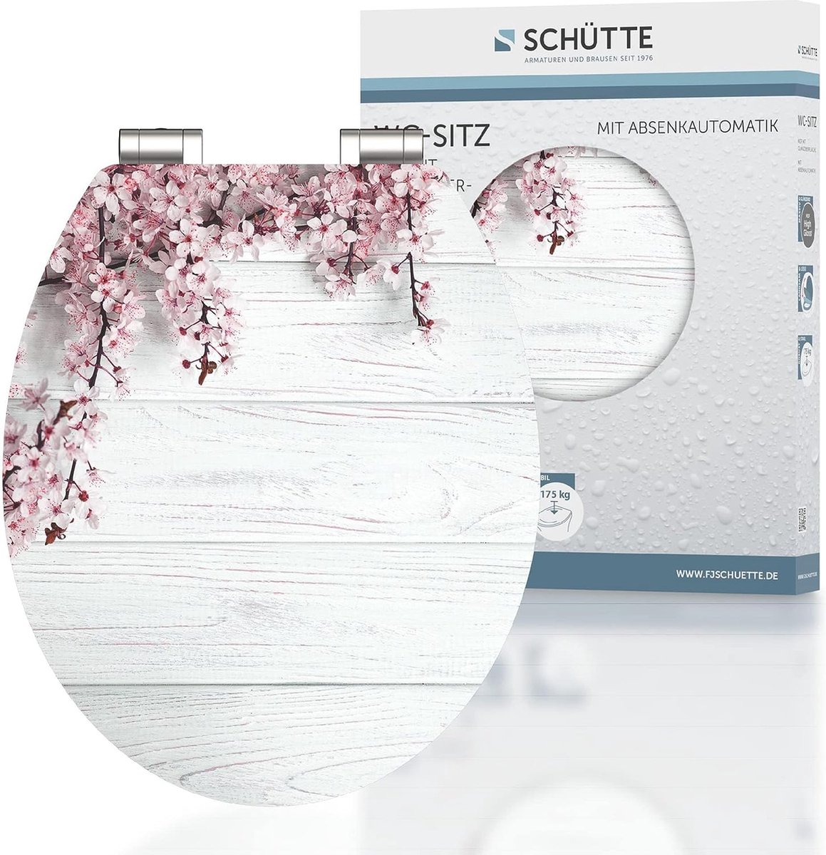 Wc-bril WOOD FLOWERS met softclosemechanisme van hout, hoogglans toiletbril met wc-deksel, houten kern toiletdeksel met motief (maximale belasting van de wc-bril 150 kg)