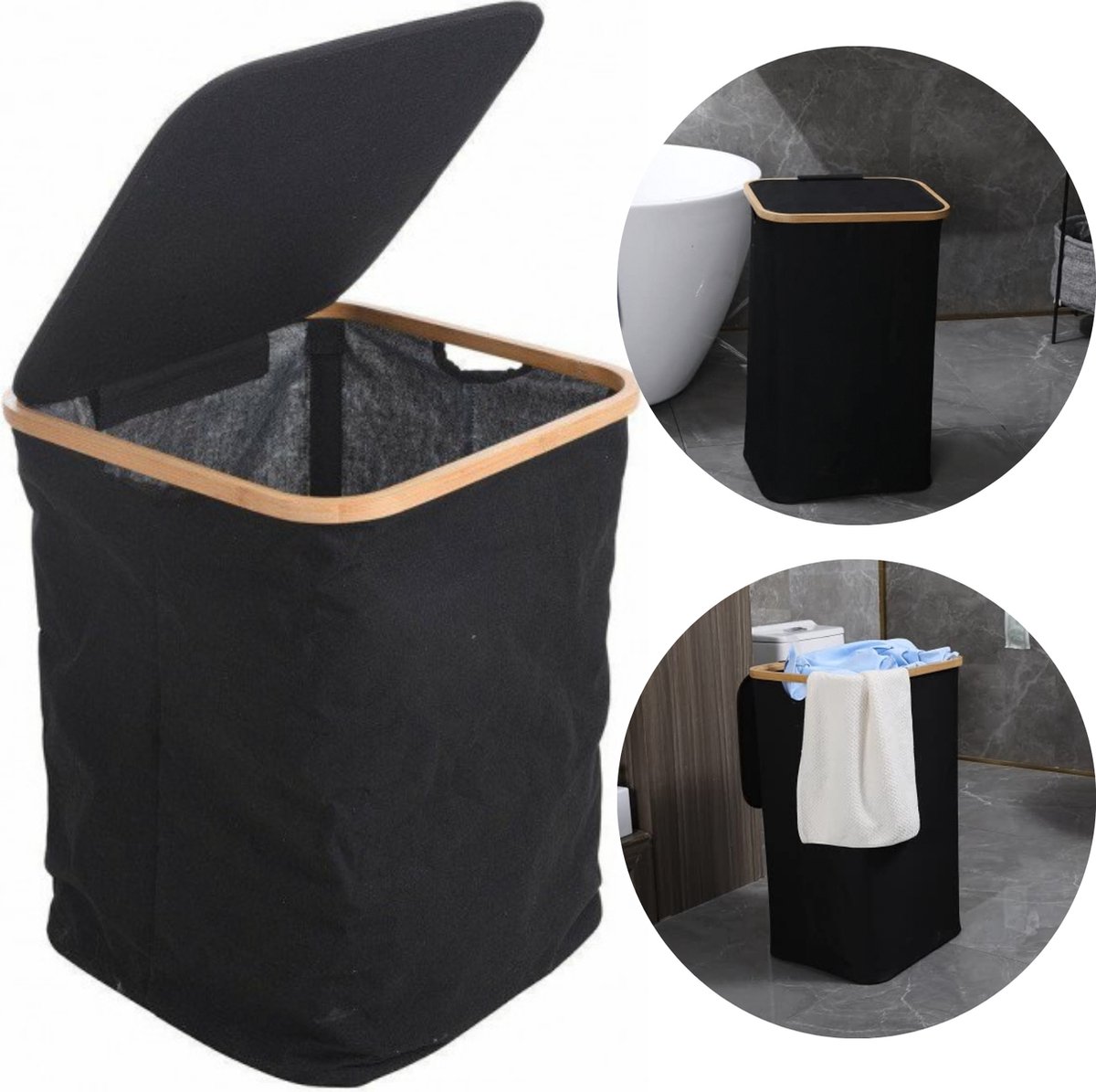 Cheqo® Panier à Linge De Luxe Avec Couvercle - Panier De Rangement Panier A Linge Panier A Linge Trieur A Linge Panier A Linge Zwart Polyester Et Katoen 40x40x52cm Cheqo® Panier à Linge De Luxe Avec Couvercle - Panier De Rangement Panier A Linge Panier A Linge Trieur A Linge Panier A Linge Zwart Polyester Et Katoen 40x40x52cm