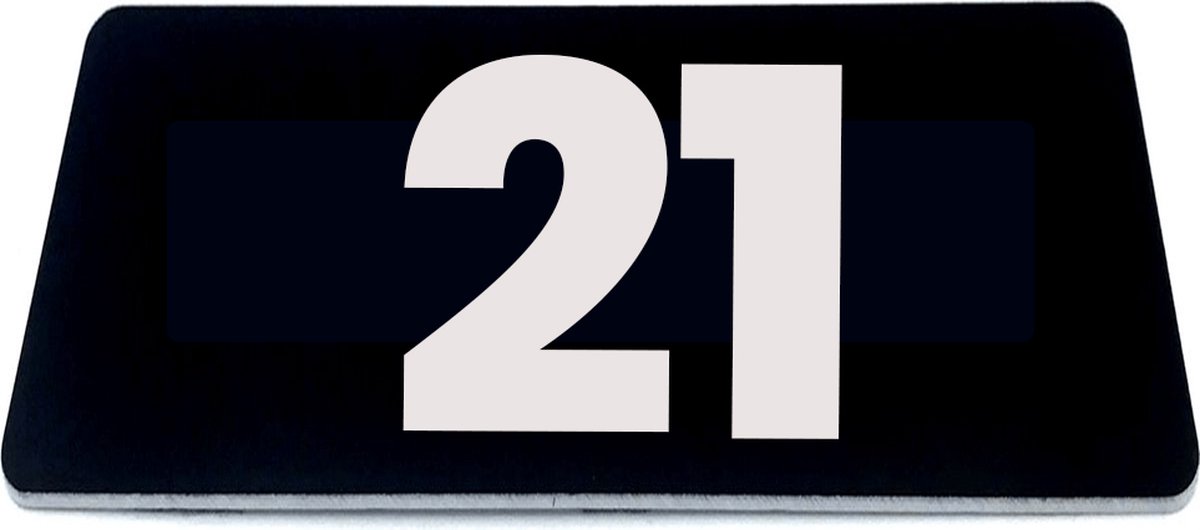 Nummerplaatje 21 - 80 x 50 x 1,6 mm - Zwart/wit - incl. 3M-tape | Nummerbordje - Deur en kamernummer - brievenbusnummers - Gratis verzending - 5 jaar garantie | Gratis Verzending