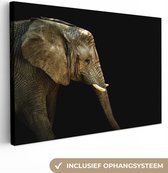 Canvas schilderij 140x90 cm - Wanddecoratie Olifant - Rimpels - Zwart - Muurdecoratie woonkamer - Slaapkamer decoratie - Kamer accessoires - Schilderijen