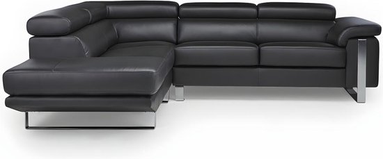 Canapé d'angle cuir MYSTIQUE - Zwart - Angle gauche L 253 cm x H 87 cm x P 213 cm