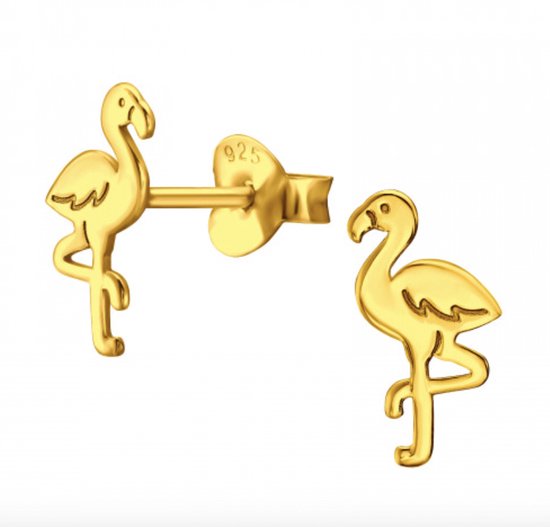 Oorbellen meisje | Oorbellen kind | Gold plated oorstekers, flamingo