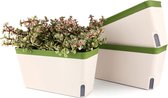27cm zelfbewaterende bloembak kruidenpot met ERD-irrigatiesysteem groene set van 3 plastic bloempotplanter rechthoek voor keuken balkon vensterdorpel