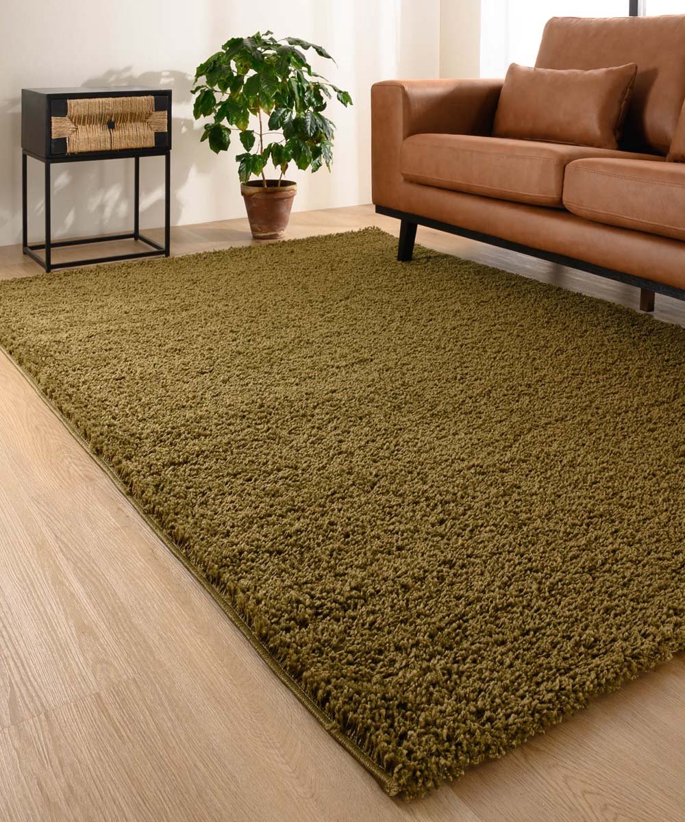 Hoogpolig vloerkleed shaggy Trend effen - olijfgroen 60x110 cm