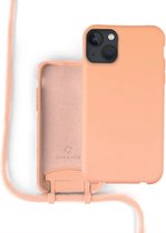 Silicone case met koord voor geschikt voor Apple iPhone 13 - hoesje met telefoonkoord - backcover - optimale bescherming - oranje