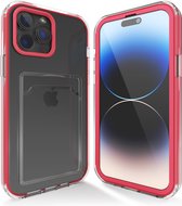 Transparant hoesje geschikt voor iPhone 13 Pro Max hoesje - Roze hoesje met pashouder hoesje bumper - Doorzichtig case hoesje met shockproof bumpers