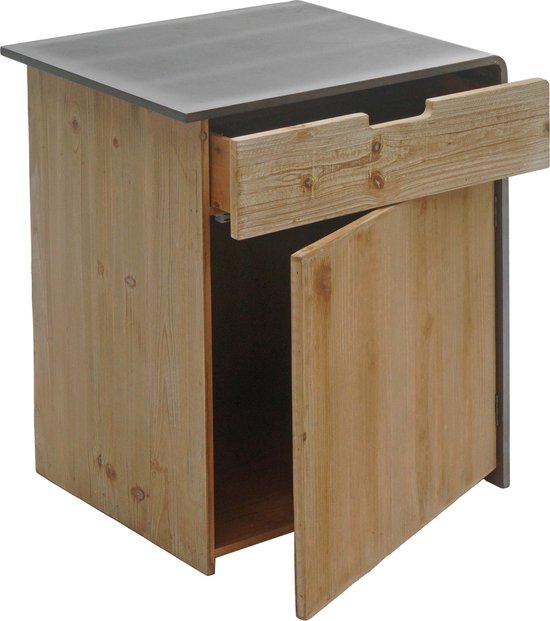 Commode MCW-L76, table de chevet, bois massif industriel certifié MVG 60x50x40cm, naturel aspect métal