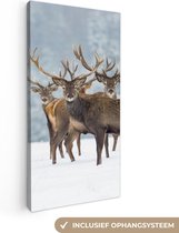 Canvas schilderij - Herten - Winter - Dieren - Natuur - Foto op canvas - 20x40 cm - Muurdecoratie - Schilderijen op canvas