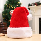 Chapeau de Père Noël de Luxe - Peluche - Chapeau de Noël - Rouge - Wit -