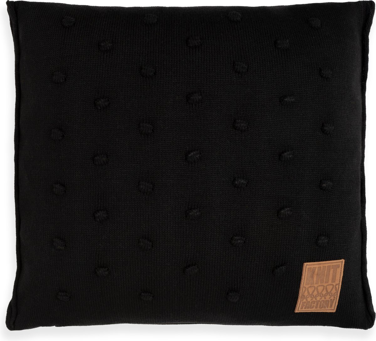 Knit Factory Noa Sierkussen - Vierkant kussen - Kussen woonkamer - Bank kussen - Decoratie kussen - Zwart - 50x50 cm - Kussenhoes inclusief kussenvulling