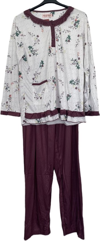 Dames pyjama set met bloemenprint M wit/paars