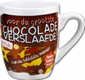 Mok - Drop - Voor de grootste Chocolade Verslaafde - Cartoon - In cadeauverpakking met gekleurd krullint
