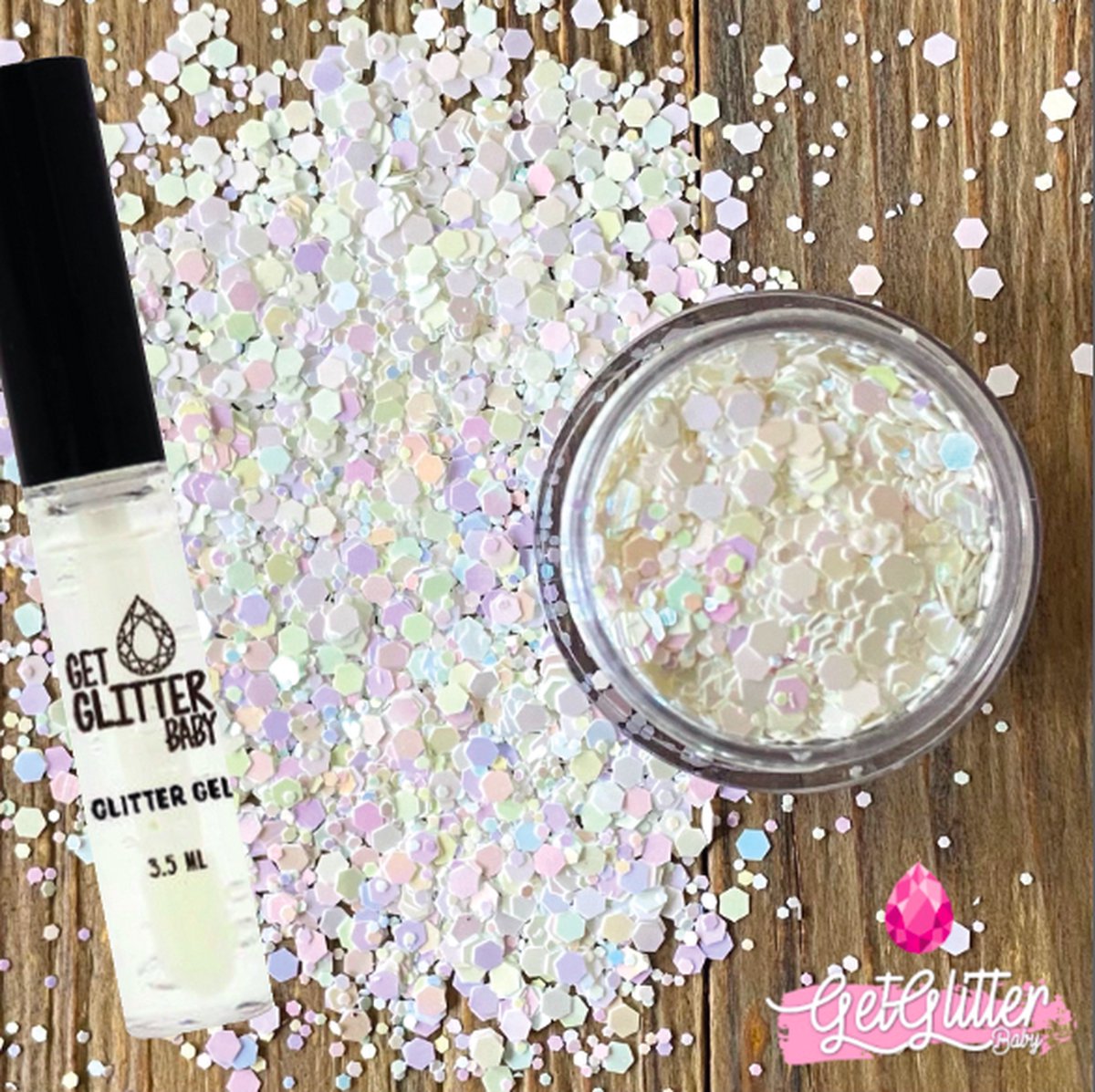 GetGlitterBaby® - Biologische / Biologisch afbreekbare Witte Chunky Festival Glitters voor Lichaam en Gezicht Jewels / Biodegradable Face Body Glittergel - Wit en Glitter Gel HuidLijm