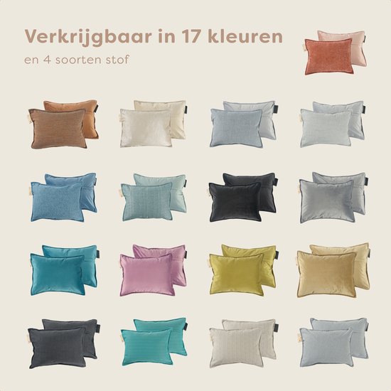 Collage met verschillende kleuren en stoffen kussens van Pleafs.