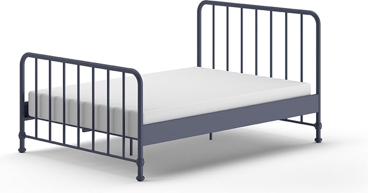 Vipack Twijfelaar Bronxx Metaal 140x200 - Mat Blauw Denim - Vipack - Tweepersoons Bedkader - Blauw - Metaal Tweepersoons Normaal Bed