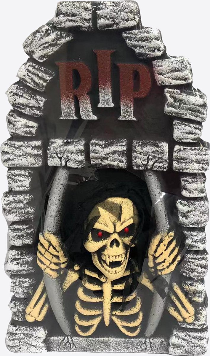 Halloween decoratie grafsteen 56 cm - Bewegend doodshoofd met LED