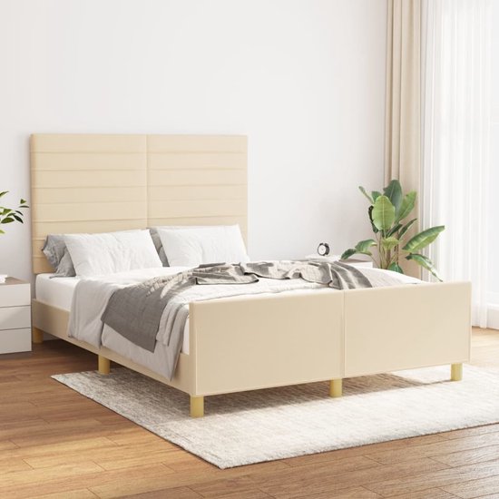 The Living Store Bedframe met hoofdeinde - Crème - 193 x 146 x 118/128 cm - Duurzaam materiaal