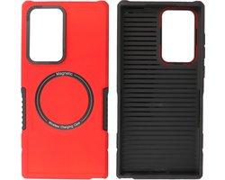 Hoesje Geschikt voor de Samsung Galaxy S22 Ultra - Schokbestendige Telefoonhoesje Geschikt voor MagSafe - Rood