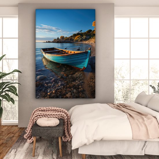 Tableau sur toile Bateau - Lac - Nature - Maritime - Water - 120x180 cm - Décoration murale XXL