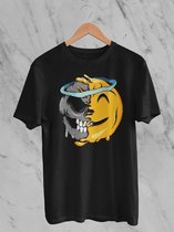 Feel Free - Halloween T-Shirt - Smiley: Lachend gezicht met halo - Maat XL - Kleur Zwart