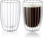 450 ml Ripple dubbelwandige glazen, set van 2 dubbelwandige latte macchiato glazen, dubbelwandig, cappuccino glazen voor verse en warme dranken