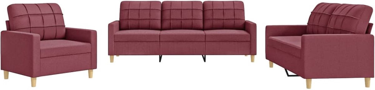 vidaXL - 3-delige - Loungeset - met - kussens - stof - wijnrood