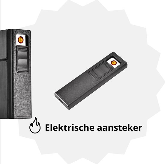 Sigaretten doosje met aansteker | Elektrisch | 20 Pack Box | Beschermdoos | USB Oplaadbaar | Zwart (lichtgrijs) - Easy Focus