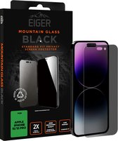 Eiger Mountain Black Screen Protector Geschikt voor iPhone 15 / 15 Pro | Case Friendly | Privacy Glas | 9H Tempered Glass | Anti-Spy