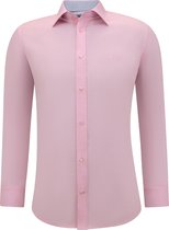 Overhemden Heren Lange Mouw - Effen Blouse Slim Fit - Roze