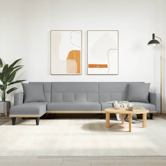 The Living Store Canapé-lit en forme de L 275x140x70 cm tissu gris clair