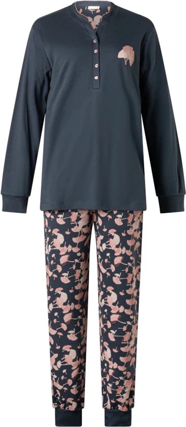 Lunatex dames pyjama interlock - maat S - Herfst bloem uni - marine