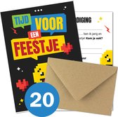 Uitnodiging Kinderfeestje + Enveloppen & Sluitstickers - Voordeelset 20 stuks - Emoji Uitnodiging verjaardag - Jongen of meisje - uitnodigingskaarten + kraft envelop - Verjaardag Feest