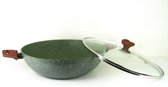 Bol.com TVS natura - Natura 100% Recycled - wok Wadjan Ø 32 cm met glasdeksel - en met groene plantaardige VEGAN anti-kleefcoati... aanbieding