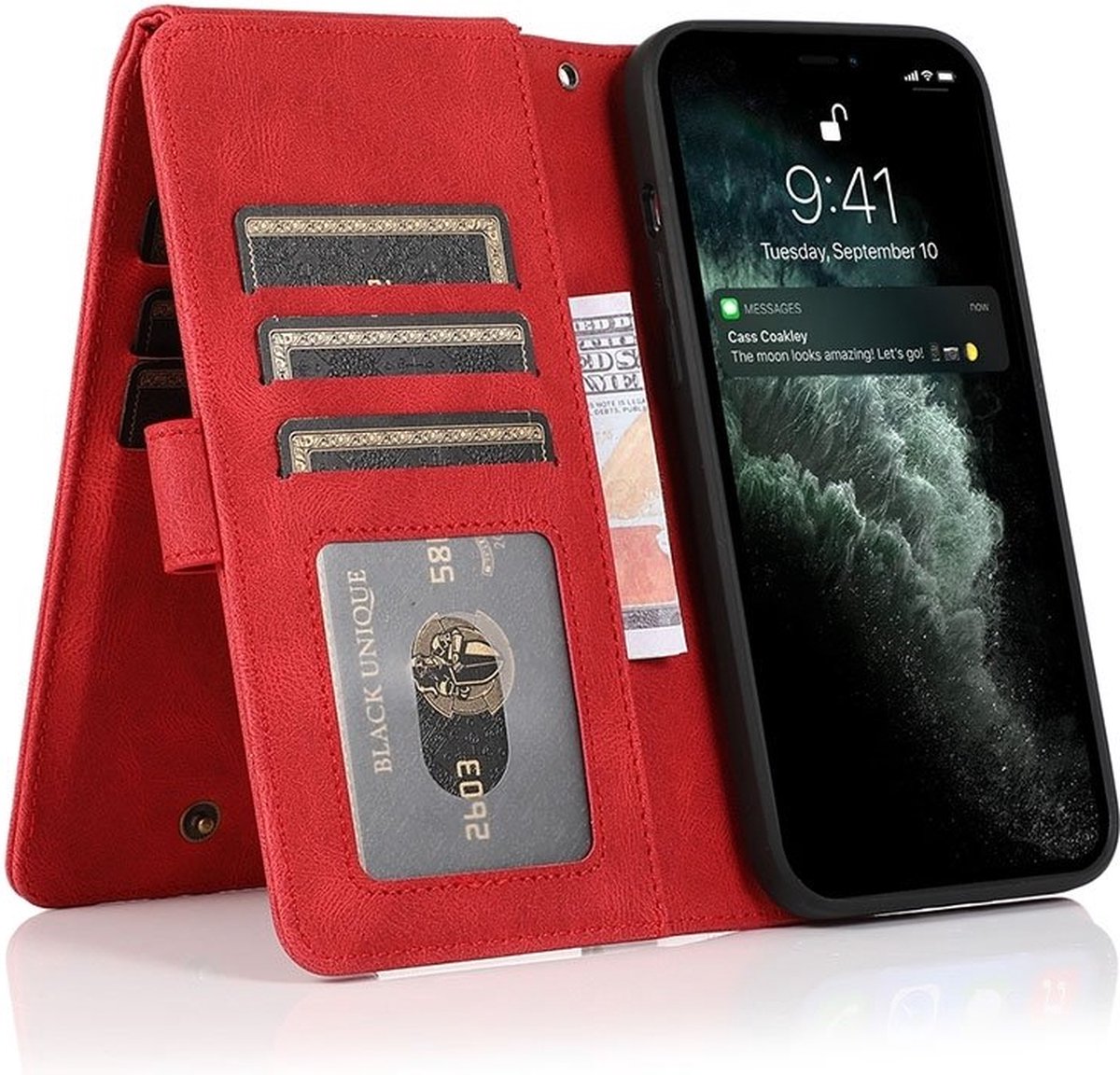 Zacht Leren geschikt voor iPhone 15 Wallet Hoesje - rood