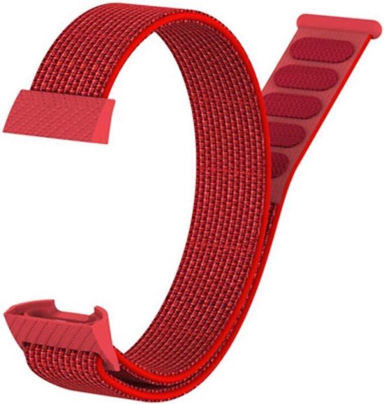 Shop4 - Geschikt voor Fitbit Charge 3 Bandje - Nylon Rood