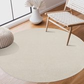 Laagpolig tapijt woonkamer - effen moderne tapijten voor de slaapkamer, studeerkamer, kantoor, hal, kinderkamer en keuken - crème, 80 cm rond