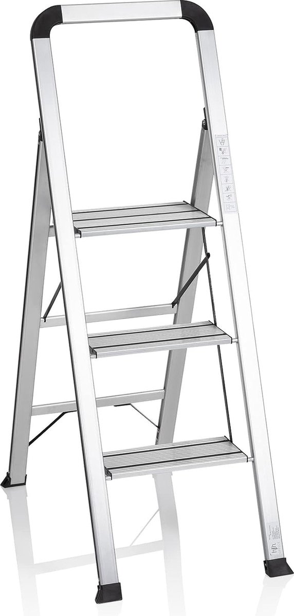 Elysium - Huishoudtrap 3 Treden - Keukentrap 3 Treden - Trapladder Met 3 Treden - Aluminium