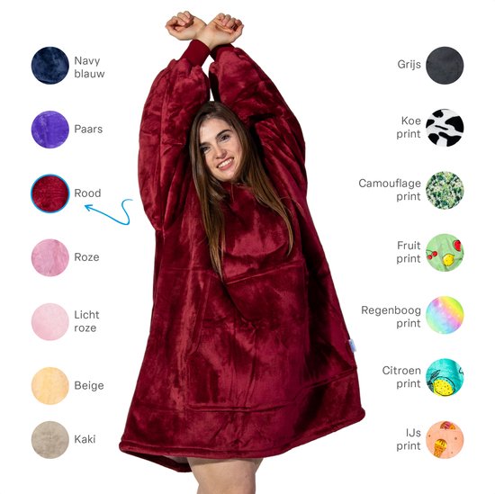 Comfies® Draagbare Deken - Hoodie Blanket huggle - Oversized - Oodie - Fleece Sherpa - Hoge kwaliteit- Plaid cozy snuggie - Red - Rood - Comfies