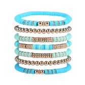 Set de Bracelets bohème - Blauw/ Vert | 7 pièces | Argile polymère | Mode Favorite