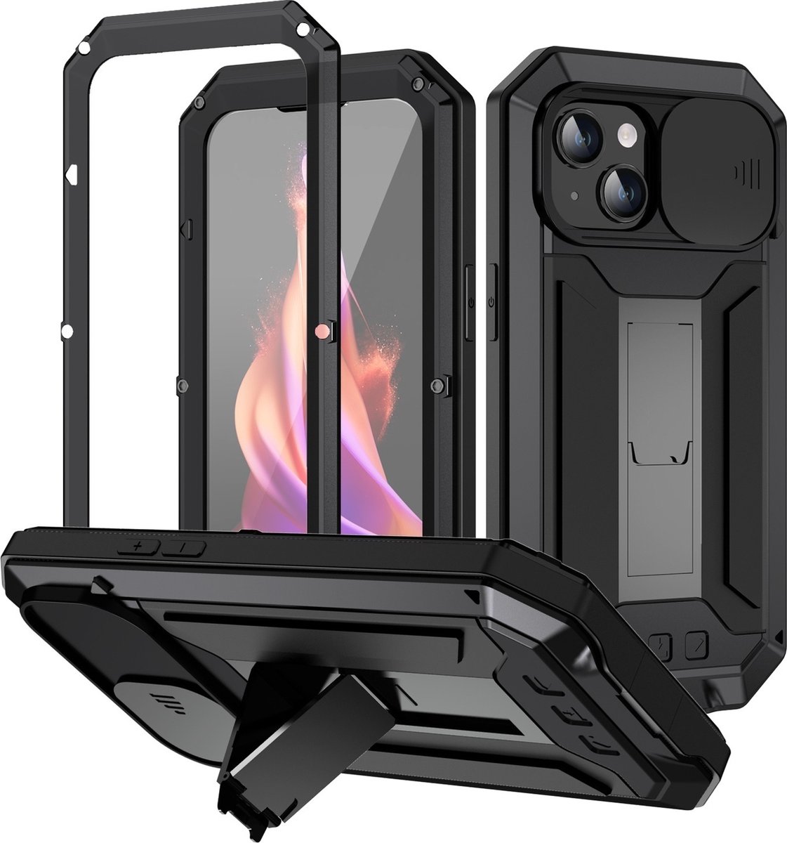 Fonu Stofdicht metalen hoes iPhone 15 Plus - Zwart
