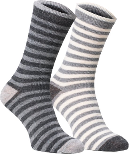 Fellhof Alpaca sokken maat 43-46 - grijs gestreept - wollen sokken - warme sokken - alpacawol - hypoallergeen - thermisch - zacht