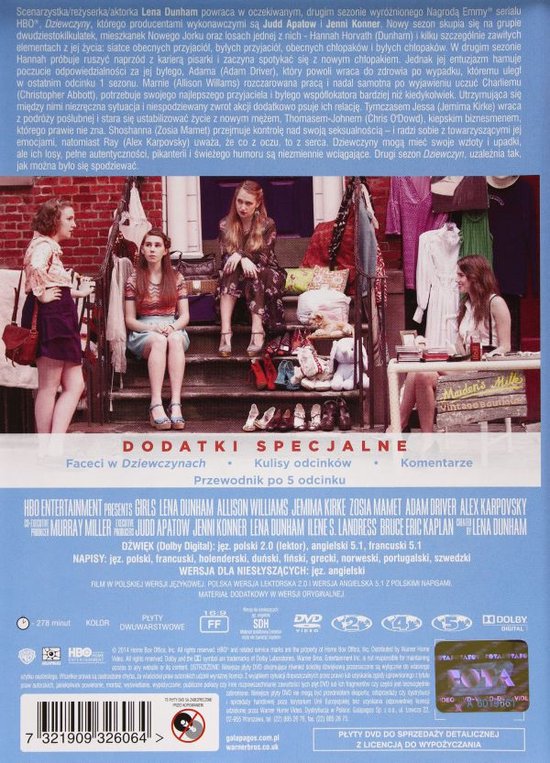 Achterkant van de DVD-hoes met een groep jonge vrouwen in een straat, en productinformatie.