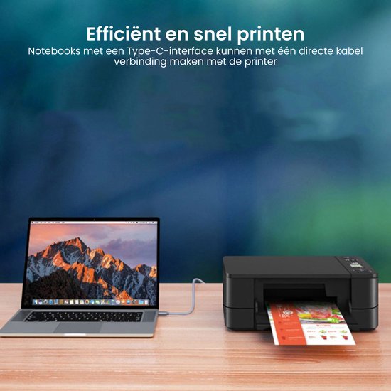 AdroitGoods Câble USB-C vers USB-B - Câble d'imprimante - 2 mètres - Grijs