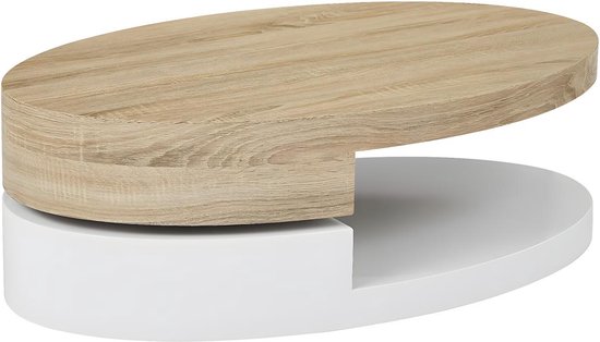 Salontafel met draaibaar tafelblad - Mdf - Naturel en wit - VITALY L 100 cm x H 33 cm x D 60 cm