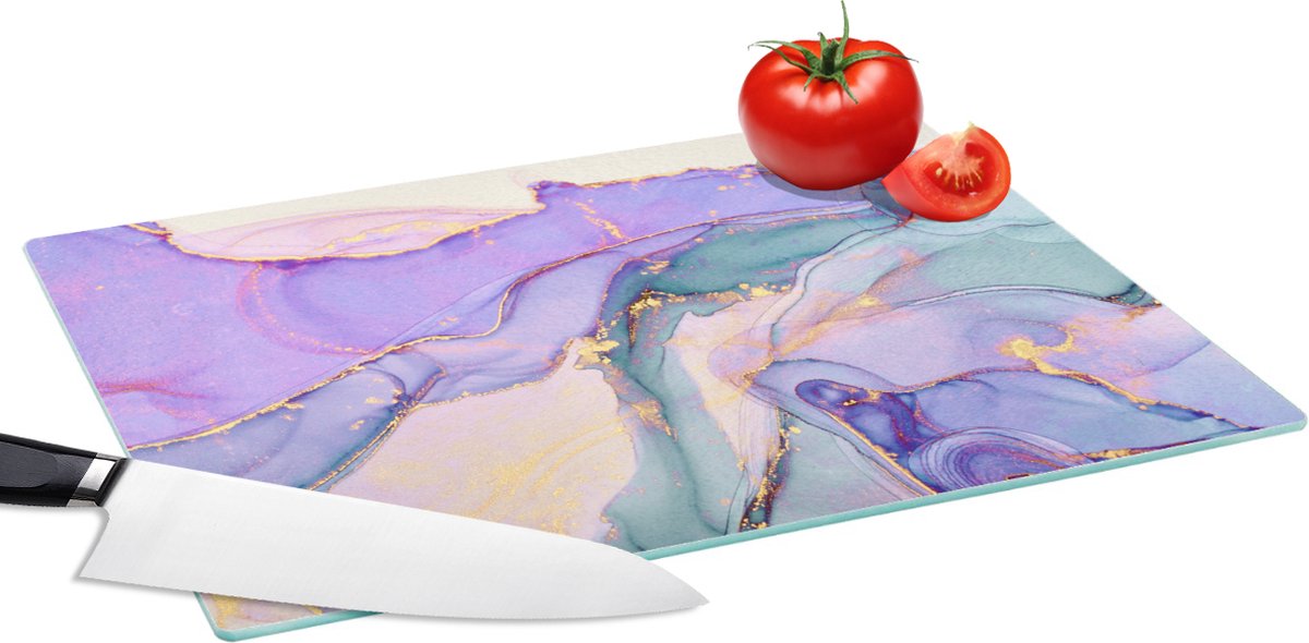 Glazen Snijplank - 39x28 - Goud - Marmer - Paars - Snijplanken Glas