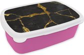 Broodtrommel Roze - Lunchbox Marmer - Goud - Zwart - Marmerlook - Glitter - Brooddoos 18x12x6 cm - Brood lunch box - Broodtrommels voor kinderen en volwassenen