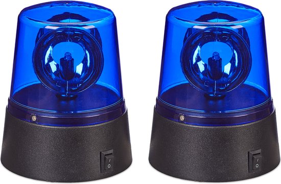 Relaxdays zwaailicht led - set van 2 - zwaailamp blauw - feest - op batterijen - politie