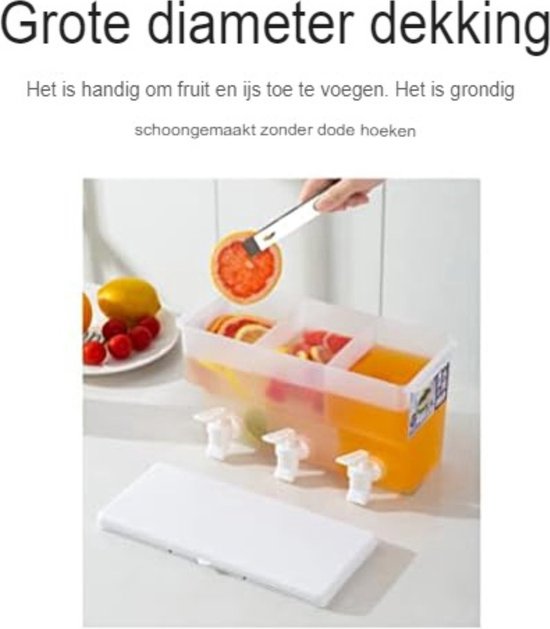 3,5 liter koelkast waterdispenser met kraan, plastic drankdispenser, plastic drankdispenser met 3 compartimenten, ijswatercontainer voor zomerse sappen, koud water, ijsthee, melk, bier. van Wihxd. — afbeelding 4