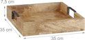 Houten dienblad met handgrepen, afmetingen 35x35x7,5 cm.